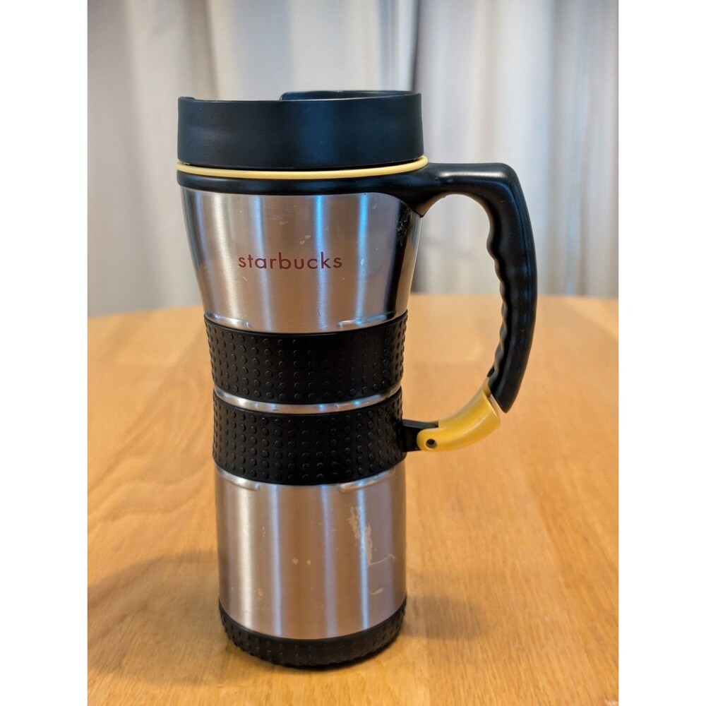 Starbucks 2003 Stainless Steel Carabiner Sip Clip Mug Rubber Grip 16 oz